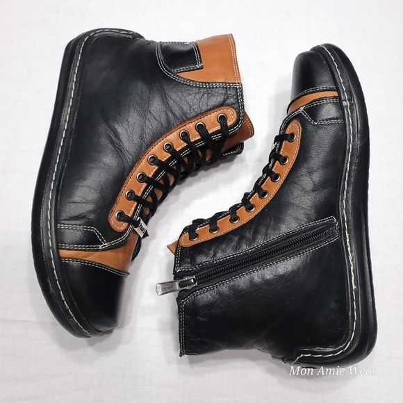 PHANY Genuine Leather Hightop Laceup Sneakers Tan & Black US6 - Picture 3 of 5